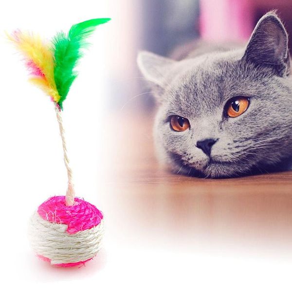 

cat toys -1pcs pet kitten toy rolling sisal scratching funny feather play dolls
