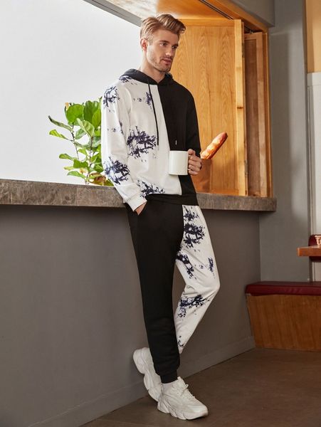 

men tie dye drawstring hoodie & sweatpants d4ou#, Gray