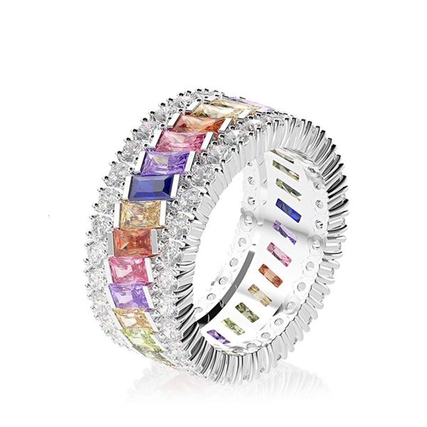 

hbp fashion shi pei color ladder square high carbon row diamond inlaid zircon ring jewelry female, Silver