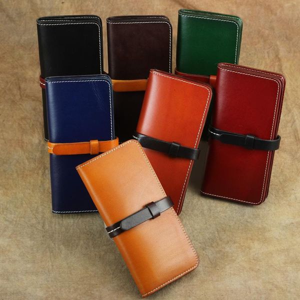 

vintage handmade wallet long wallet men's and women's leather, Red;black