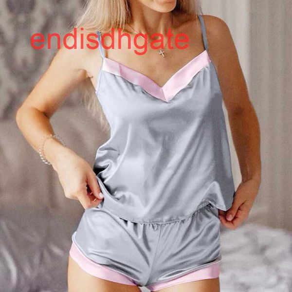 

pajamas 2020 silk summer new like stitched satin suit women's trend leisure home wear, Black;white