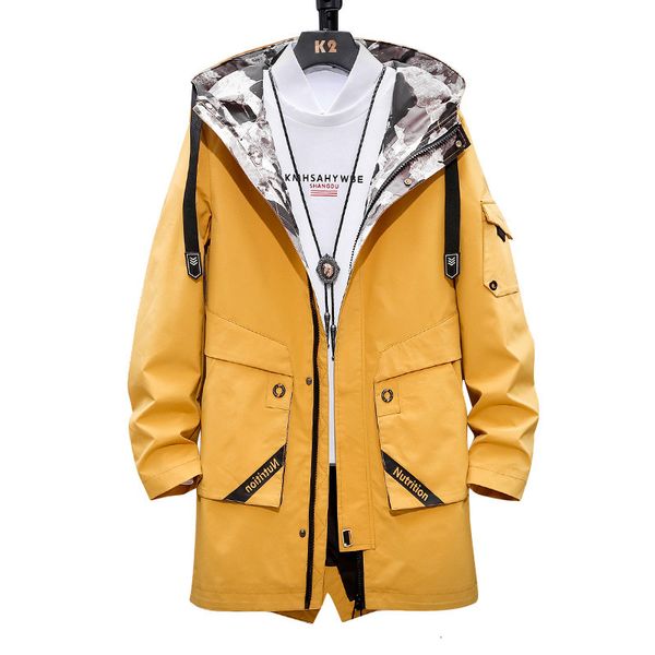 

2021 new autumn spring camo patchwork trench long basic jacket coat men windbreaker mens jackets coats man clothes pockets plus size 4xl 0zn, Tan;black