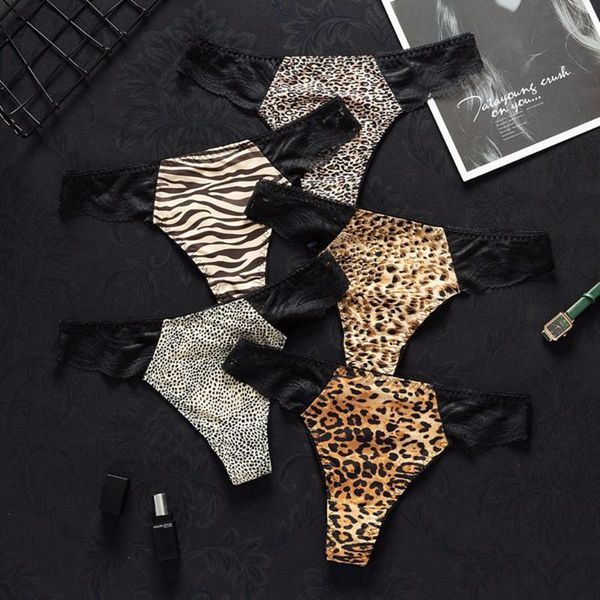 

women's panties leopard print lace thong low waist cotton crotch underwear women briefs, Black;pink