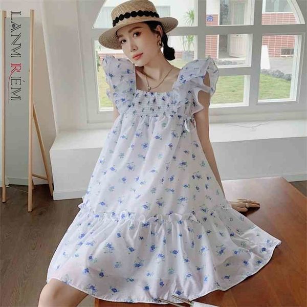 

summer floral dress for women short sleeve printing square collar casual female large size korean dresses 2d1778 210526, Black;gray