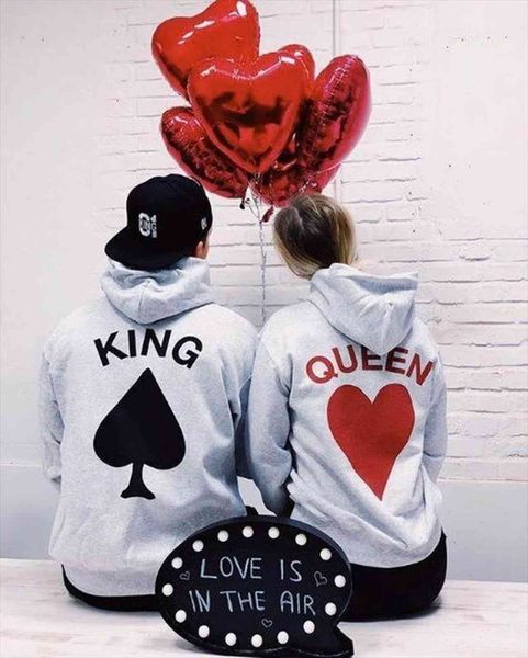 

men girlfriend boyfriend matching women sweatshirts lovers hooded poker king queen print spring, Black
