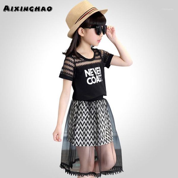 

clothing sets girls clothes lace sleeve outfits letter shirt + skirt 2pcs girl summer costumes for children 6 8 10 12 141, White