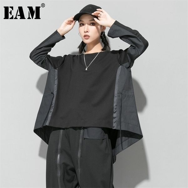 

[eam] loose fit black back long oversized sweatshirt new round neck long sleeve women big size fashion spring autumn 1d687 201126