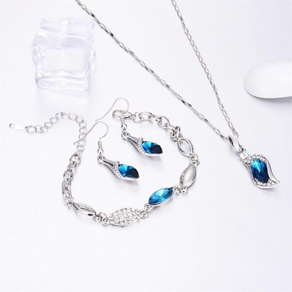 

earrings & necklace elegant luxury design fashion plated colorful crystal drop jewelry sets ladies accessories pearl pendant, Silver