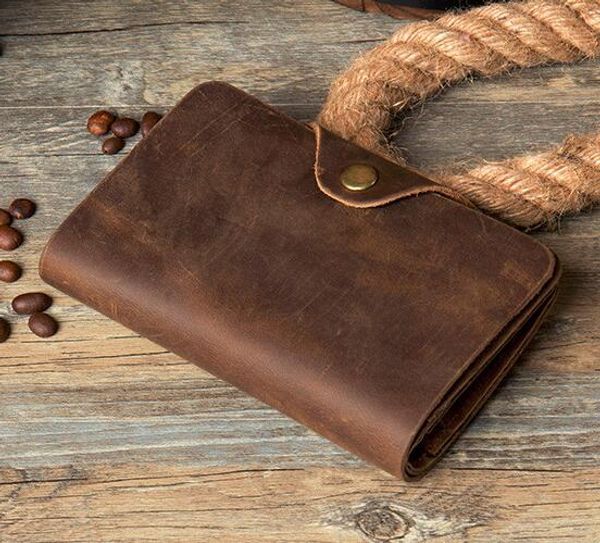 

fashion vintage crazy horse leather wallet genuine leather men wallet casual long money clip leather coin bag clutch bag brown, Red;black