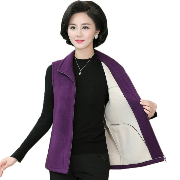 

women's vests plus size 5xl middle-aged women vest 2021 autumn winter jacket coat polar fleece warm sleeveless female sweatshirts waist, Black;white
