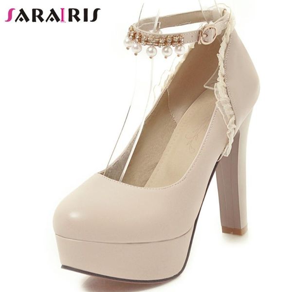 

dress shoes sarairis female elegant pearl decorating pumps high heels platform women sweet concise solid bridal woman, Black