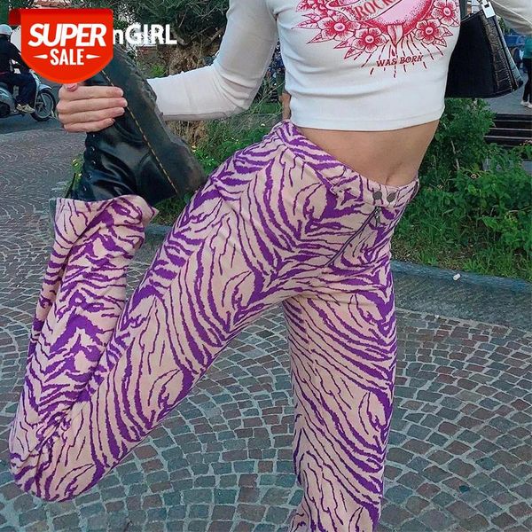 

heyoungirl animal zebra print skinny long trousers ladies zipper y2k high waist pants capri fashion purple sweatpants streetwear #uq8k, Black;white