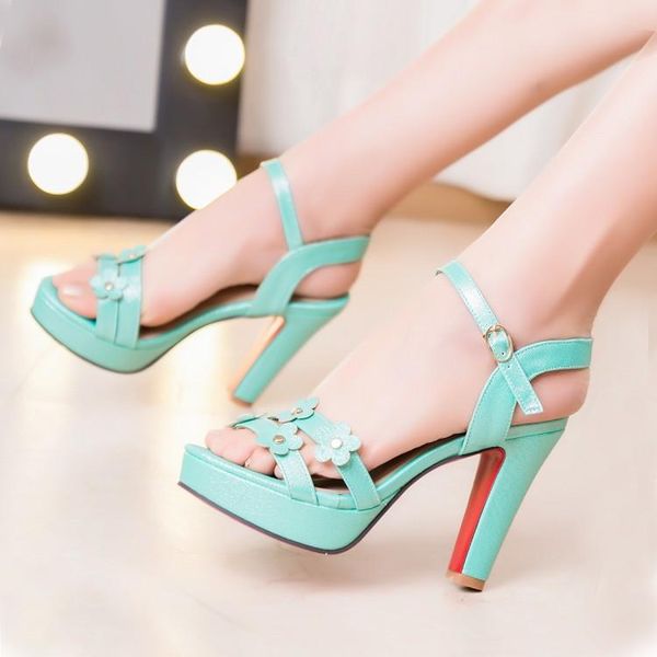 

dress shoes big size  11 12 high heels sandals women woman summer ladies ribbon flower high-heeled, Black