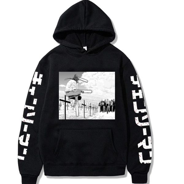 

men's hoodies & sweatshirts anime printed loose casual harajuku style pullover chainsaw man hoodie men, Black