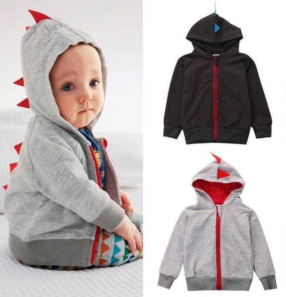 

funny lovely causal autumn winter toddler baby boys coat 2 style long sleeve dinosaur hooded zipper cotton jacket coat 0-3y, White