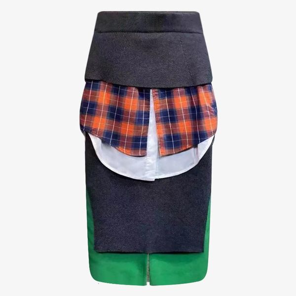 

skirts [] high elastic waist ruffles black plaid split temperament half-body skirt women fashion tide spring autumn 2021 1n040
