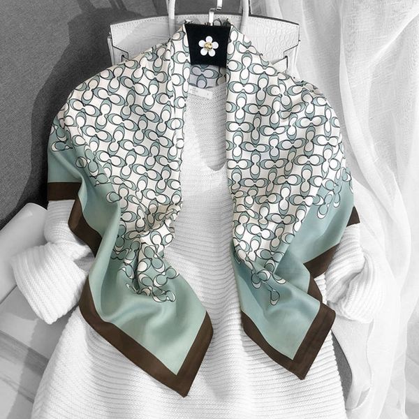 

2020 new c letter like printing 90 square small silk women's versatile scarf shawl, Blue;black