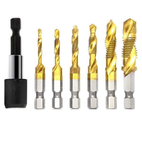 

hand tools 7pcs combination drill and tap bit set 3-in-1 coated screw tapping tool for drilling metric thread hss m3-m10