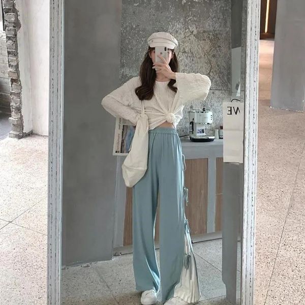 

women's pants & capris casual pleated spliced wide leg trousers female joggers women high waist streetwear drawstring baggy patchwork s, Black;white