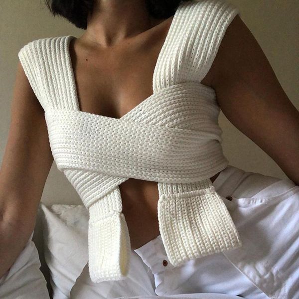 

women's sweaters sleeveless knitted crop sweater autumn summer fashion vest black casual white jumper female pullover, White;black