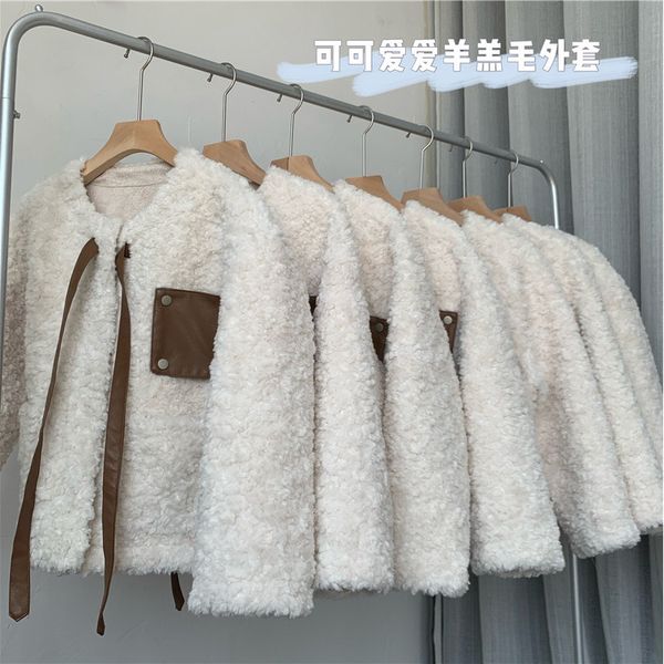 

2021 new casaco de  branco peludo para a mulher outono inverno estilo coreano harajuku kpop roupas femininas grsk, Black;brown