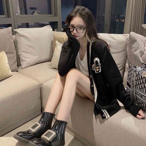 

designer retro ladies knitted cardigans sweater women long-sleeved v-neck korean office fashion shirt cardigan 2021 autumn and winter little, White