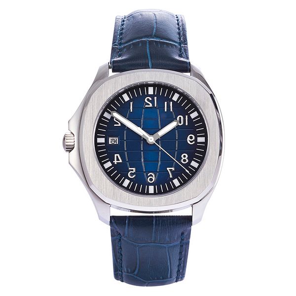 

100m water resistant 40mm phylida blue men aquanaut homage watch japan miyota automatic sapphire crystal leather strap luminous, Slivery;brown