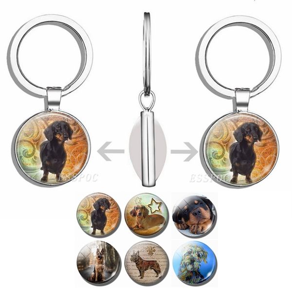 

2021 new keychains dog cute dachshund, german hound picture glass cabochon double side fashion accessories handmade gift bq3v, Silver