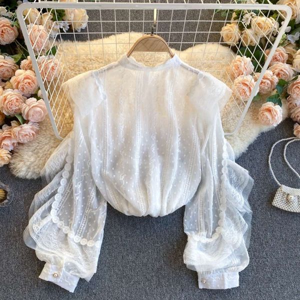 

luxury of spring sense chiffon women's long sleeve design shirt 2021, White