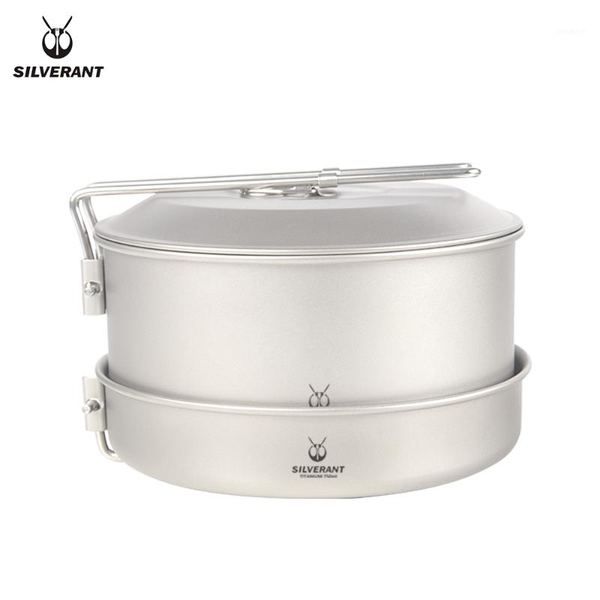 

camp kitchen silver ant pure titanium hiking picnic camping fishing cookers ultra-light portable anti-bacteria sturdy two-piece set of pots1