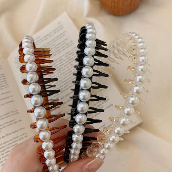

hair accessories women bridal plastic headband imitation pearl beads jewelry hoop non-slip teeth comb wedding party headpiece