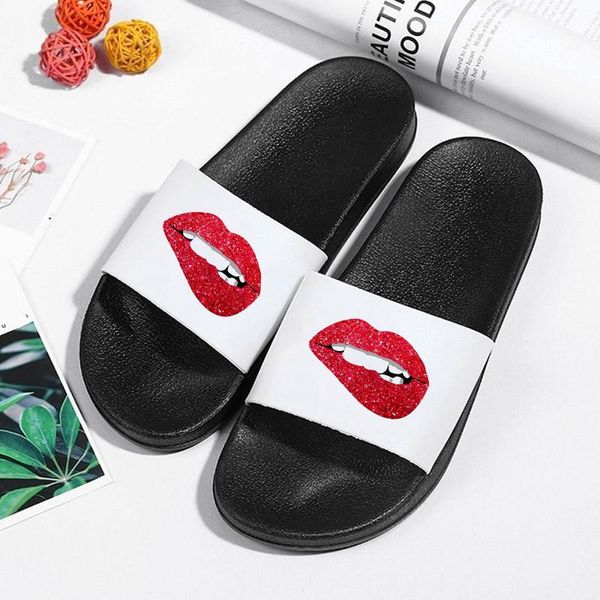 

slippers couples stylish cute print sandals slip-proof beach thick-soled indoor mens flip flops house pool shoes female, Black