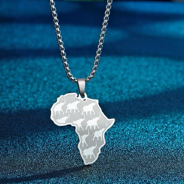 

pendant necklaces stainless steel africa map african elephant necklace for women men county silver color vintage