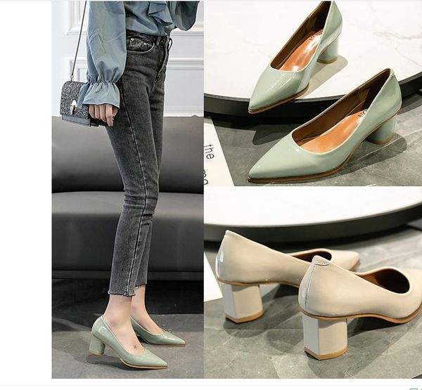 

women's shoes spring and autumn high coarse heel pointed end @aop3, Black