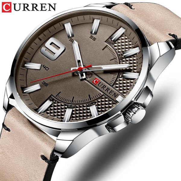 

wristwatches business watch men curren watches men's quartz leather wristwatch luminous hands clock male, Slivery;brown