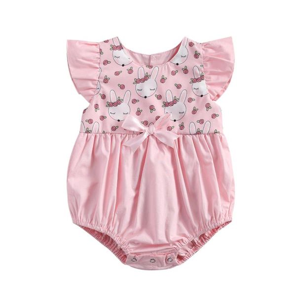 

jumpsuits born baby girls easter rompers cute cartoon print ruffles short sleeve one piece princess girl's costume, Blue