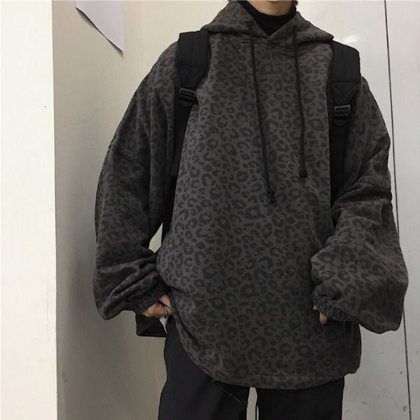 

2021 new autumn leopard print hoodies men's fashion retro casual hooded sweatshirt men streetwear wild loose hip-hop pullover hoodie me, Black