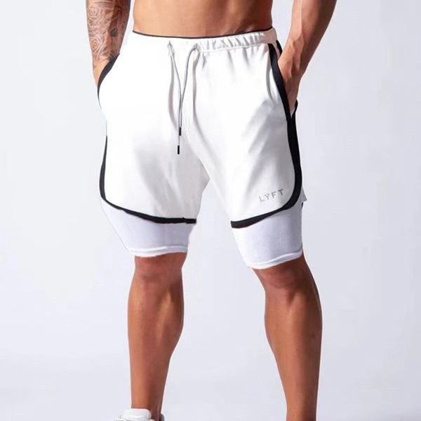 

new summer men's double layer breathable sweat wicking capris outdoor sports fitness shorts beach pants, White;black