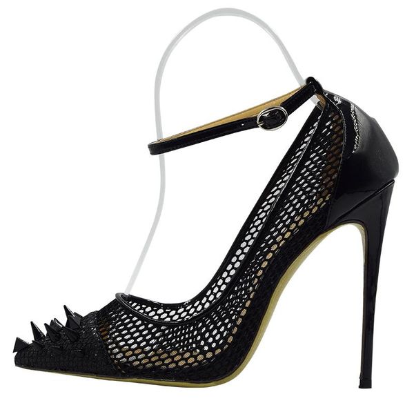 

dress shoes sig size 34-45 black mesh cloth glitter spikes pointed toe ankle straps women high heels