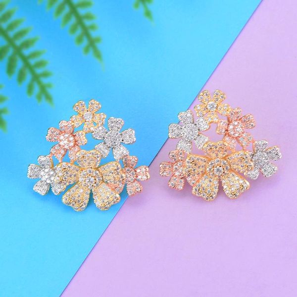 

stud 27*25 mm fashion flower shape statement earrings jewelry full cubic zirconia for women engagement wedding wearing, Golden;silver