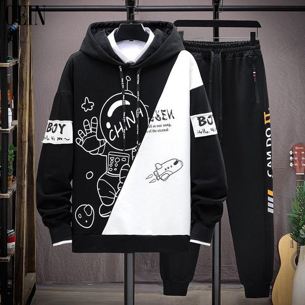 

jogging clothing 2021 men's sets streetwear korean fashion tracksuit men hoodies+trousers 2 piece set casual joggers, Black;red