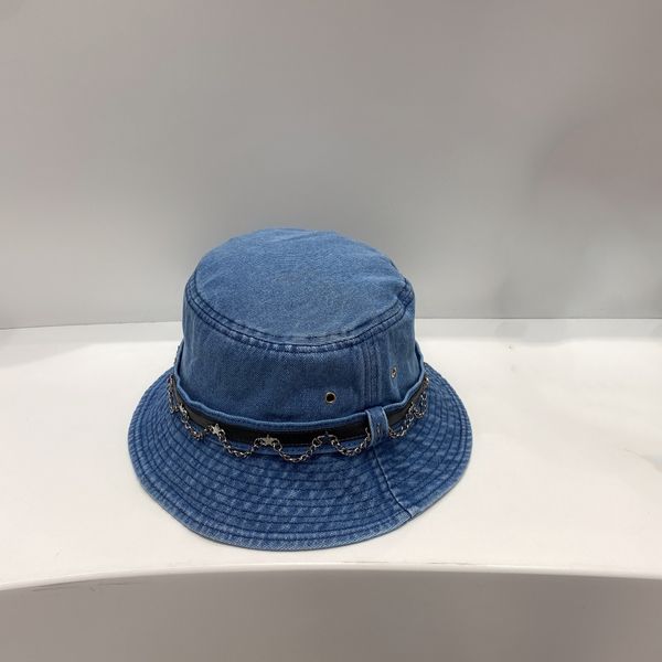 

2021 designer fisherman hats bucket hats spring and summer new fashion pure cotton hats retro motorcycle belt chain denim fisherman hat, Blue;gray