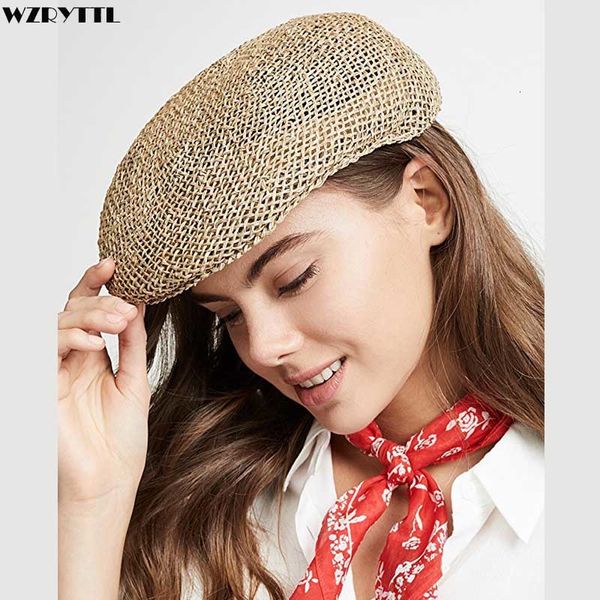 

2021 new gatsby visor man women newsboy summer sun kentucky derby twisted seagrass ivy straw cabbie cap beret hat k9fw, Blue;gray