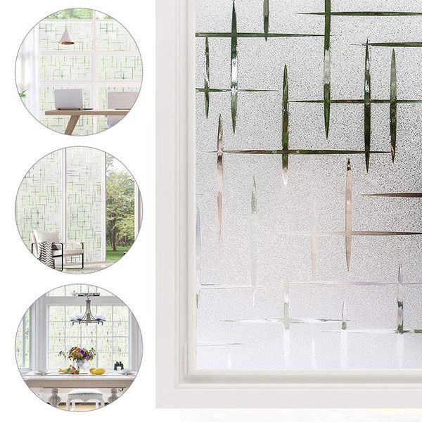 

window stickers 3d cross pattern frosted film no glue static cling privacy anti-uv glass sticker home decor