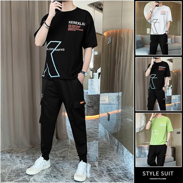 

luxury t-shirts 2021 summer t-shirt short sleeve men's letter printing fashion two-piece leisure set young students, Black