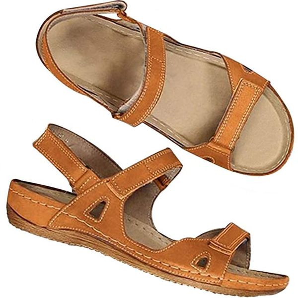 

women fashion cute sandals for summerfloopi open toe wide elastic design summer comfy faux leather ankle straps w/flat sole memory foam 49, Black