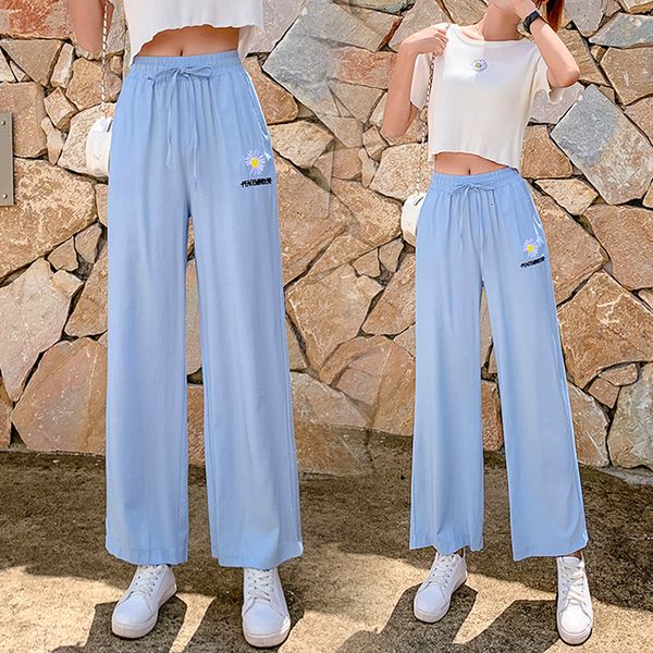 

2021 new women's unique embroidered jeans, summer shorts, lightweight, high waist, loose, wide legs, with daisy letters, temperament, t, Black;white