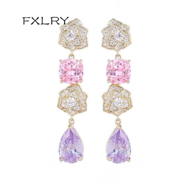 

dangle & chandelier fxlry elegant jewelry colorful inlaid zircon fashion flower long earrings for women party, Silver
