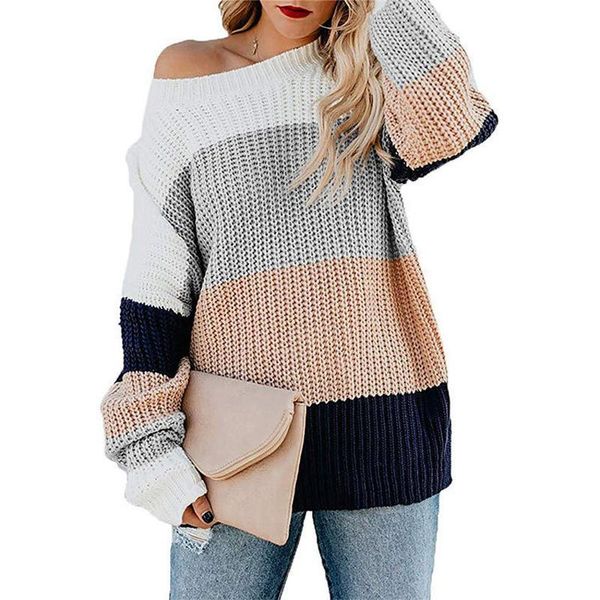 

women's sweaters cross border fall / winter 2021 striped pullover sweater loose large rainbow casual fashion in europe, White;black
