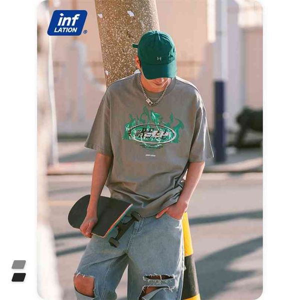 

inflation oversized hip hop tshirts men streetwear vintage funny printing black couple casual tees 1547s21 210707, White;black